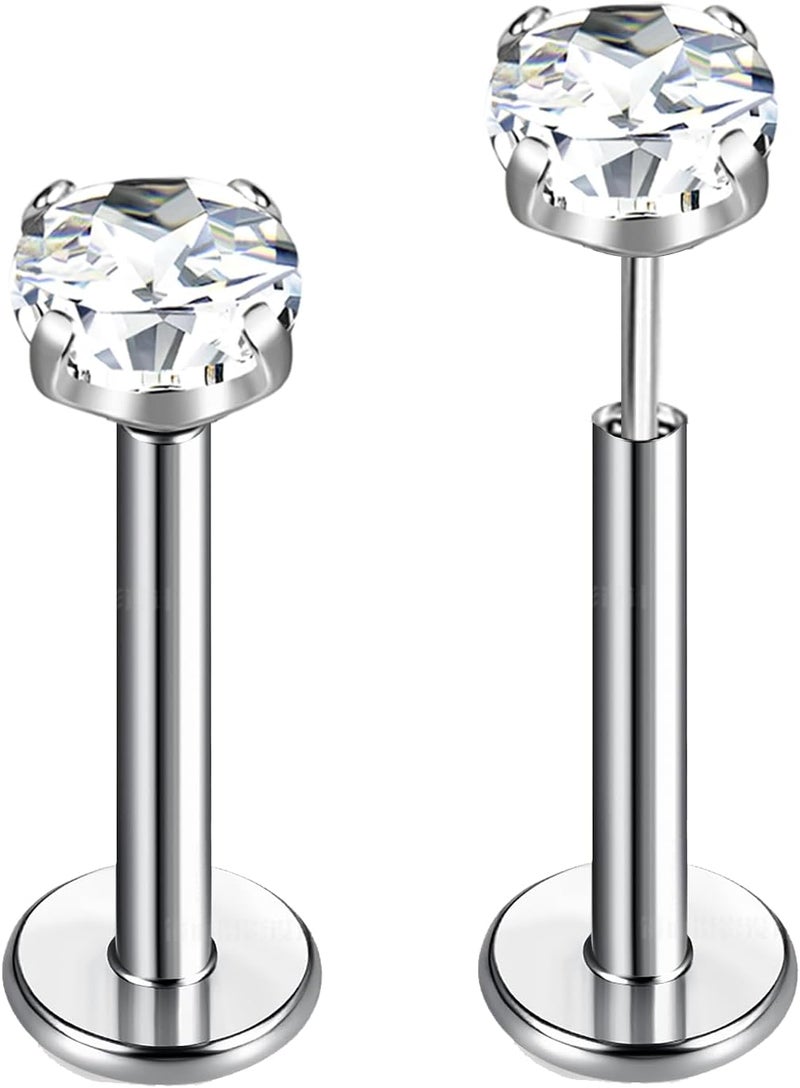 TOMIDES G23 Titanium Lip Rook Labret Studs Helix Tragus Earring Set 16G Threadless CZ Nose Stud Hypoallergenic Conch Lobe Cartilage Push Back Monroe Piercing Jewelry - Image 1